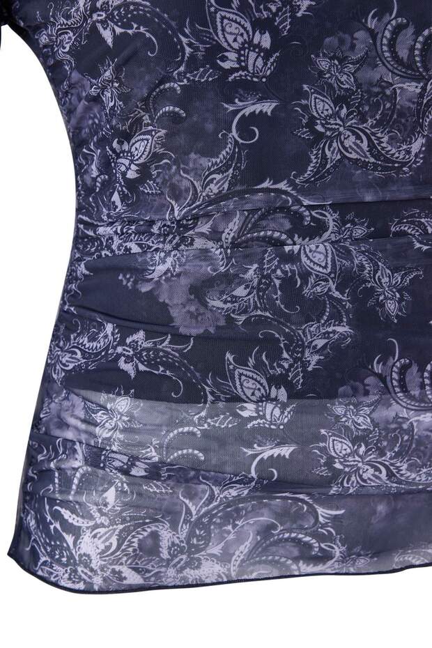 Teen Mavi Şal Desenli Kayık Yaka Asimetrik Vücuda Oturan Büyük Beden Bluz TBBAW26AF00098 - 7