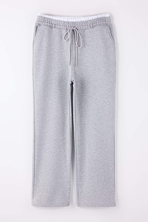 Gray Melange Buy Poplin Detailed Lace-Up Wide Leg Large Size Sweatpants Tbbss26Aj00001 - 1