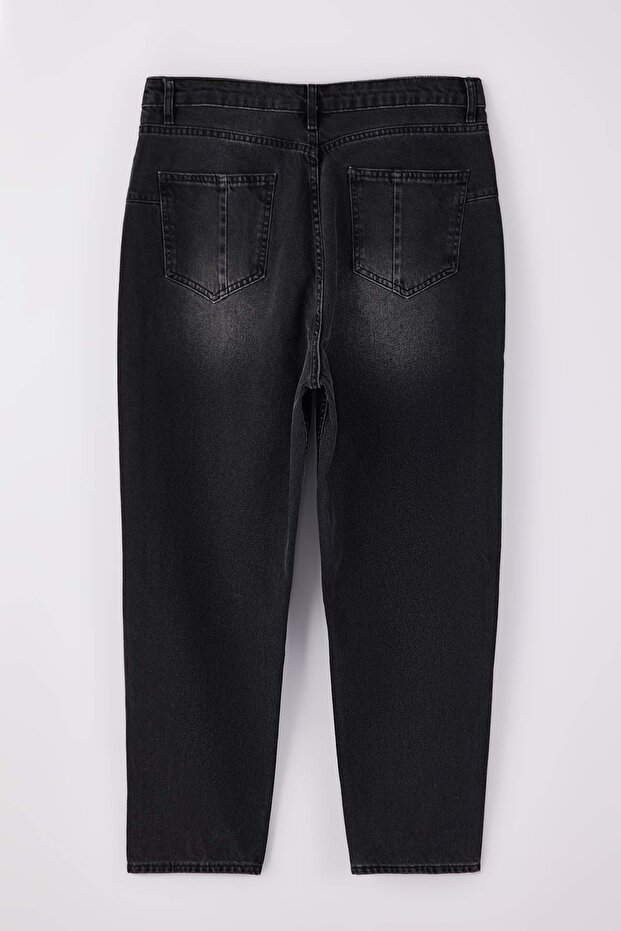 Antrasit Destroy Detaylı Mom Fit %100 Pamuk Denim Büyük Beden Jeans TBBSS23CJ00019 - 7