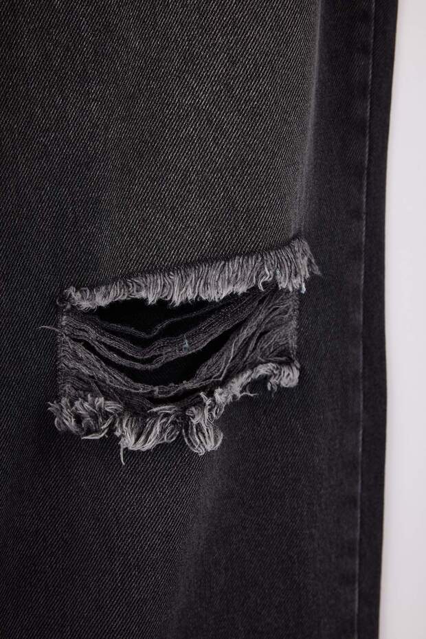 Antrasit Destroy Detaylı Mom Fit %100 Pamuk Denim Büyük Beden Jeans TBBSS23CJ00019 - 6