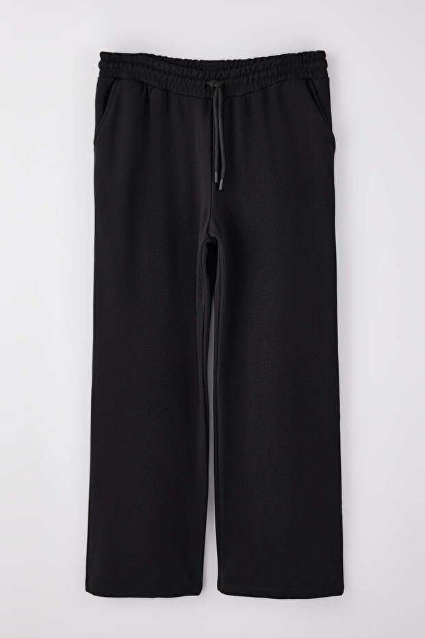 Siyah Wide Leg/Geniş Paça Büyük Beden Eşofman Altı TBBAW26AJ00015 - 5
