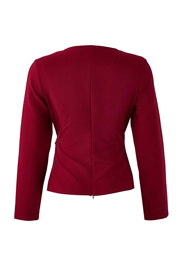 Bordo Kruvaze Toka Detaylı Dokuma Bluz TWOAW26BZ00142 - 7