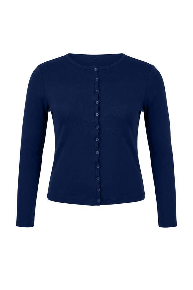 Lacivert Düğme Detaylı Crop/Kısa Ribana Örme Büyük Beden Bluz TBBSS26AF00010 - 5