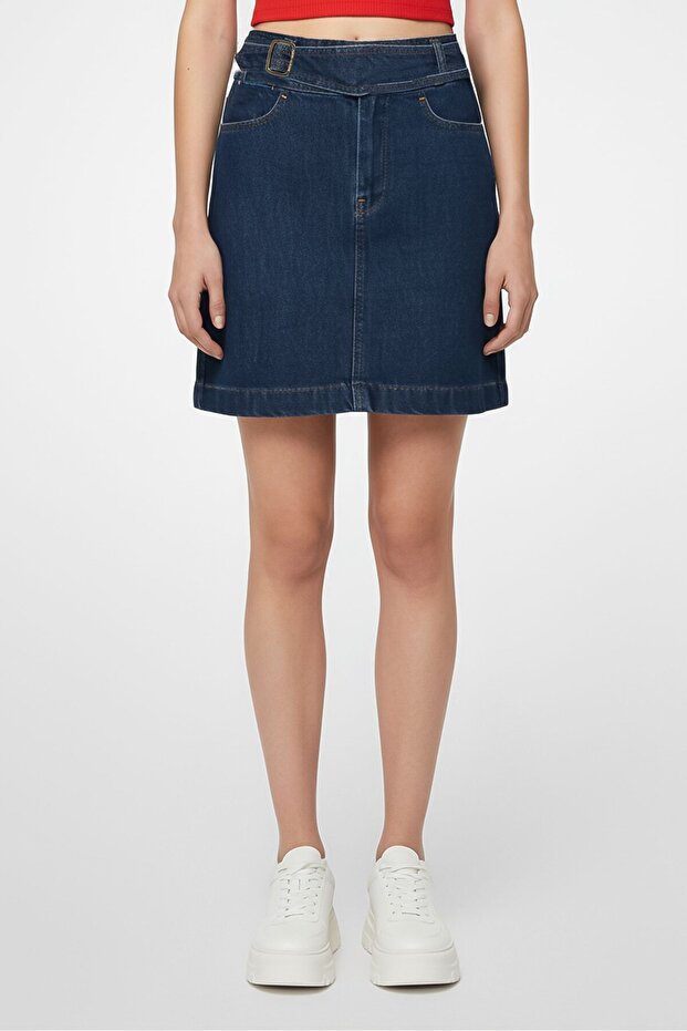 Women Washed Mini Denim Skirts, Navy