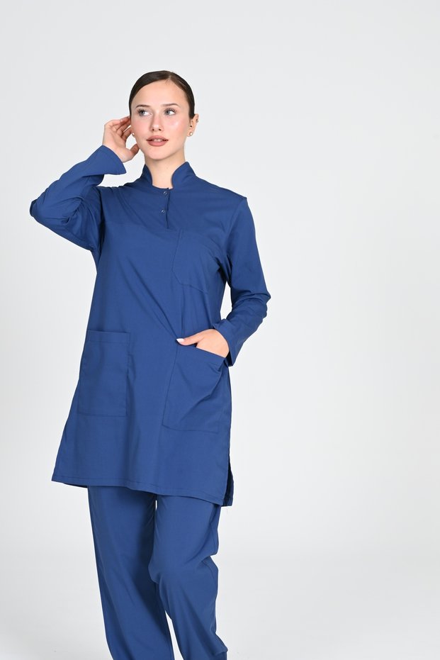 Women's Petrol Blue Lycra Cotton Hijab Doctor Nurse Jersey Set