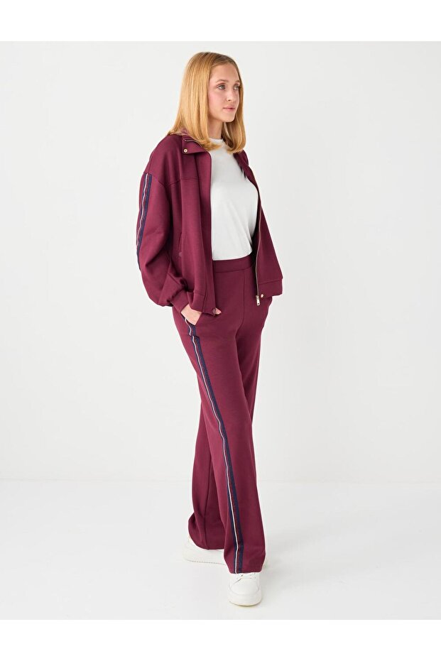 Bordo Normal Bel Normal Paça Modal Örme Pantolon - 3