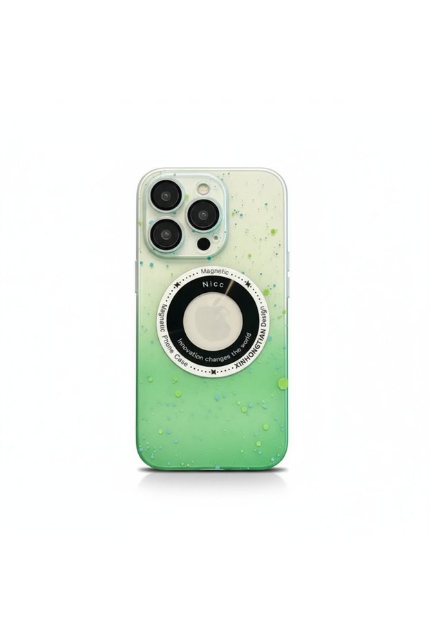 Apple iPhone 14 Pro Max Compatible Spotted Transparent Slim Magsafe Case Green