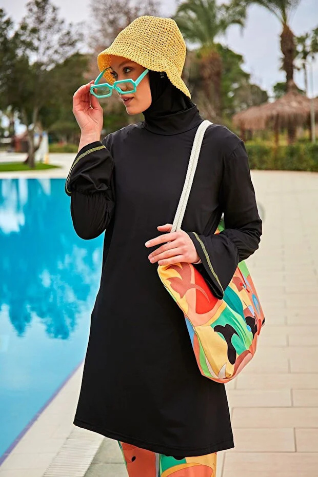 C2427 Model Yellow Patterned Beach Bag - 3