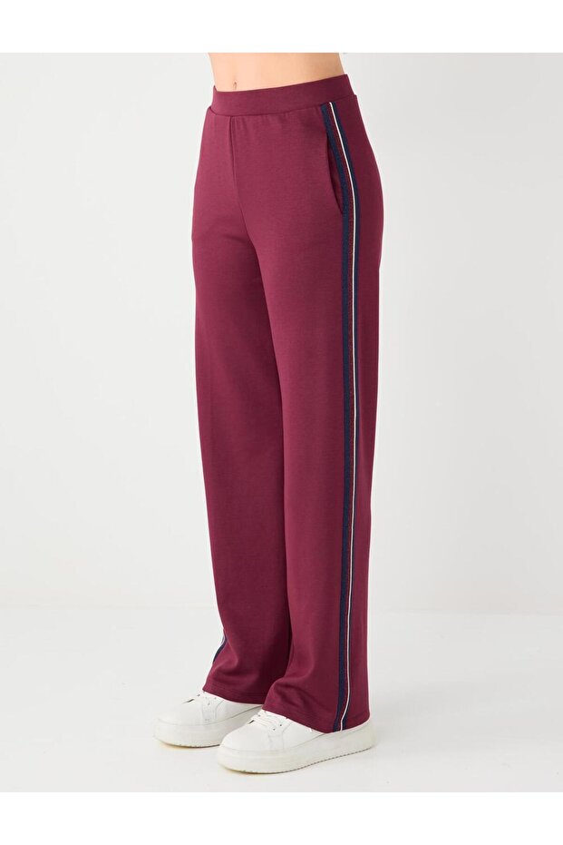 Bordo Normal Bel Normal Paça Modal Örme Pantolon - 4