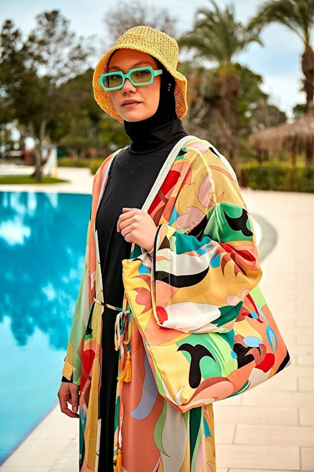 C2427 Model Yellow Patterned Beach Bag - 6