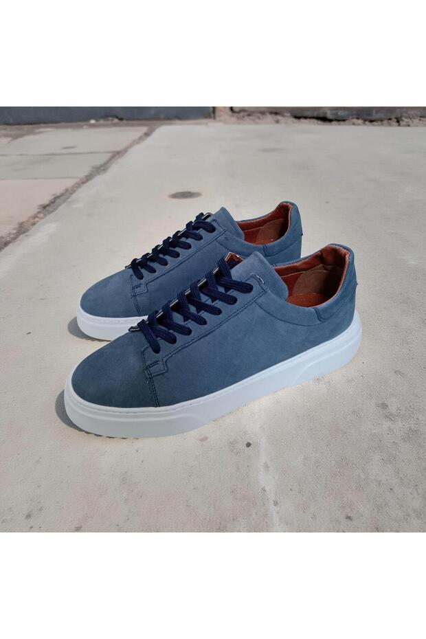 Genuine Nubuck Leather Ice Blue Color Men's Shoes