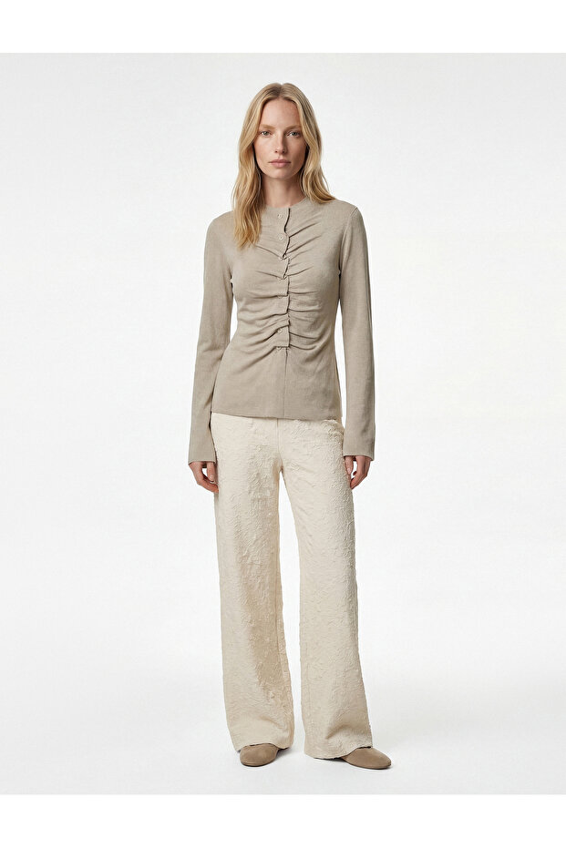 Straight Wide Leg Textured Palazzo Pants