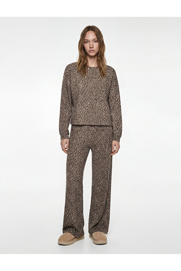 Leopard Print Relaxed Fit Viscose Blend Wide Leg Pajama Bottoms