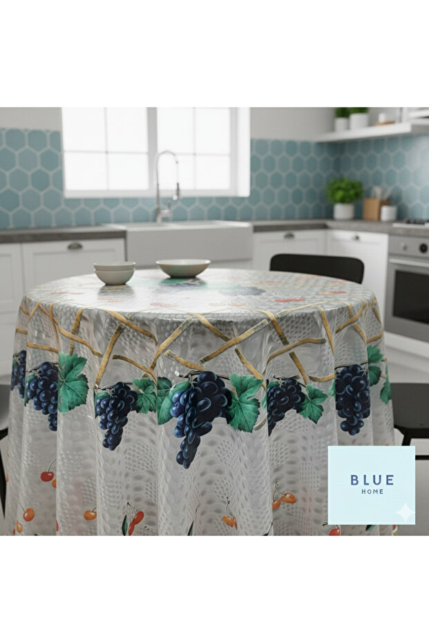 Meiwa 3-D Pvc Stain-Resistant Non-Slip Round Tablecloth / Size: 180 cm Round