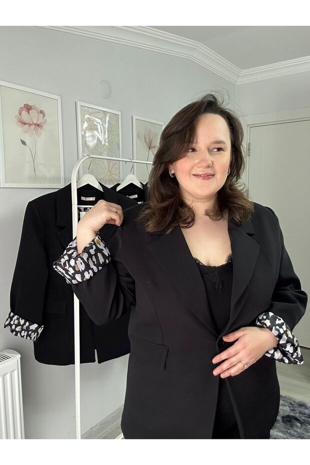 Leopar Detaylı Blazer Ceket - 6