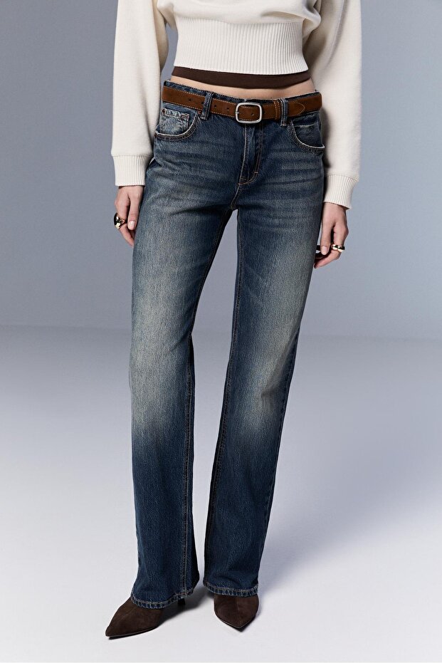 D68 kemerli bootcut jean - 2
