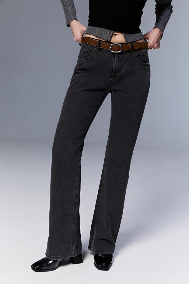 D68 kemerli bootcut jean - 2