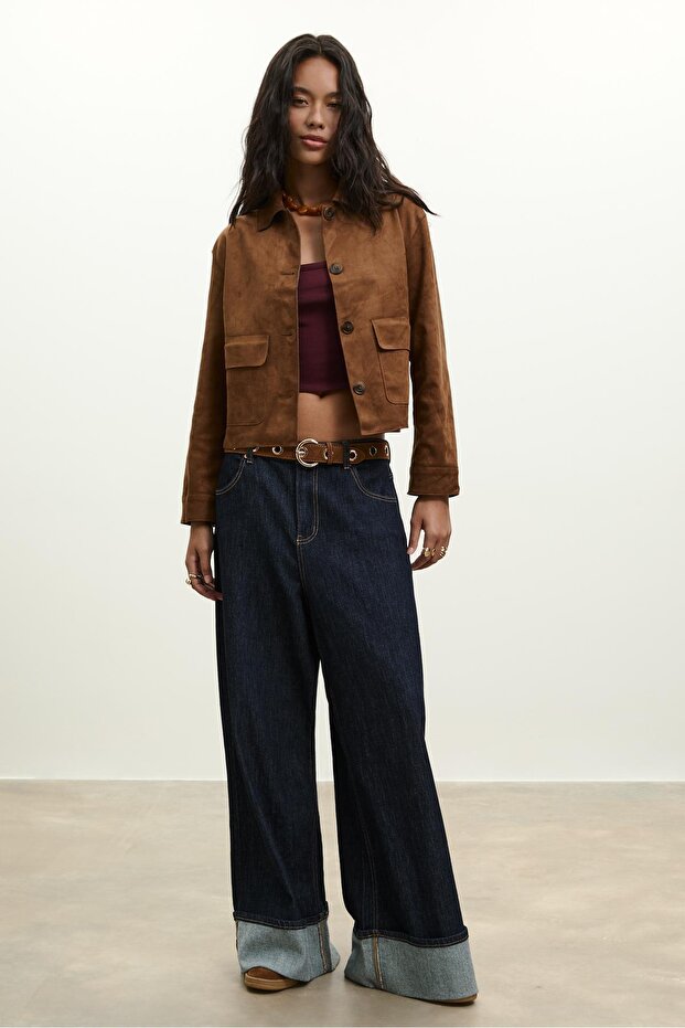 Suni süet cepli ceket - 1