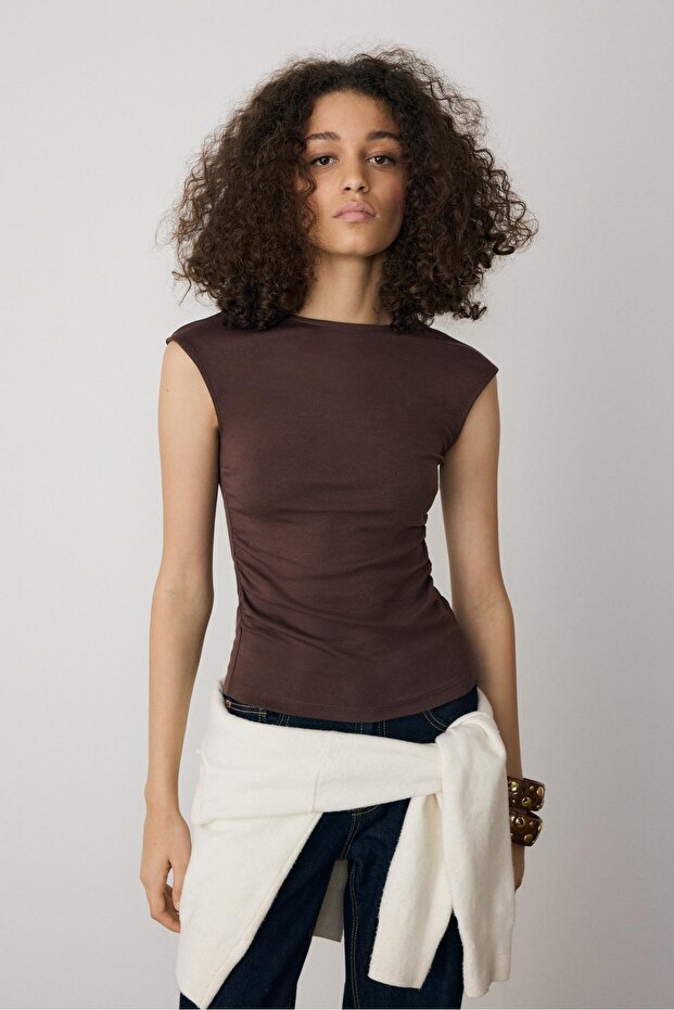 Büzgülü basic fitted t-shirt - 2