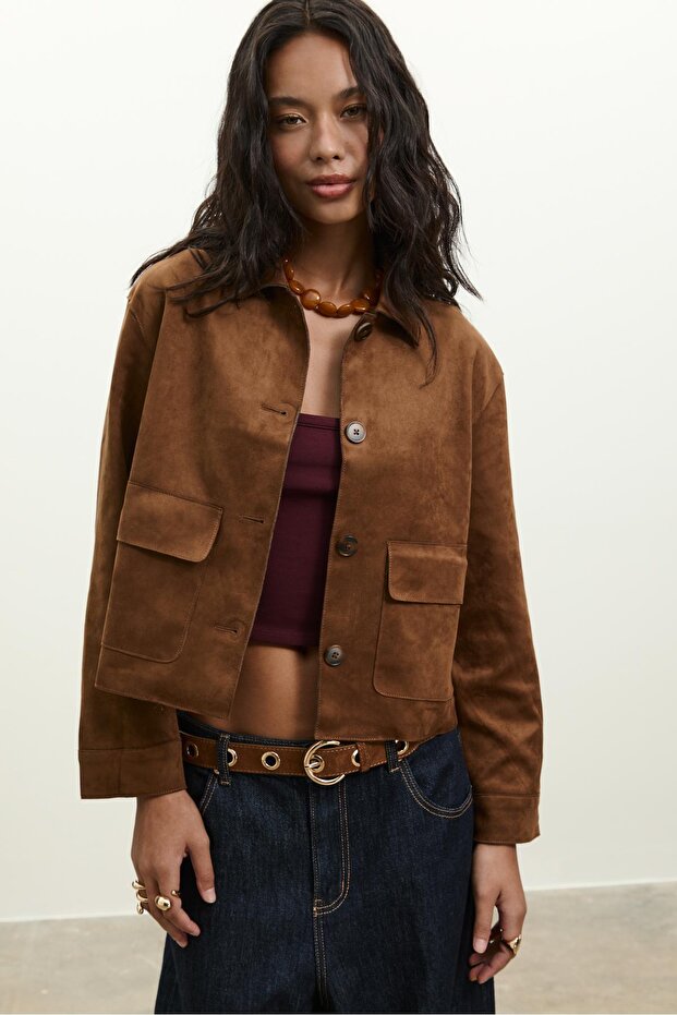 Suni süet cepli ceket - 2