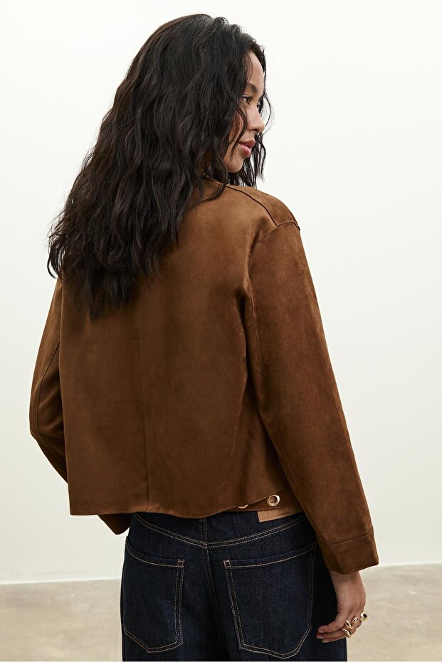 Suni süet cepli ceket - 4