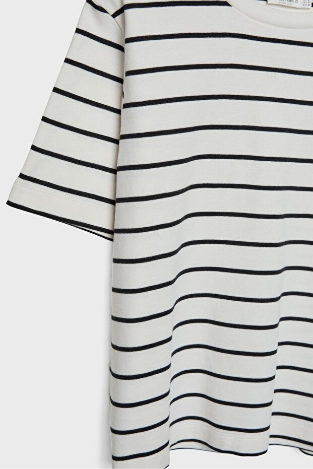 Basic Regular Fit Çizgili Kalın T-shirt - 7