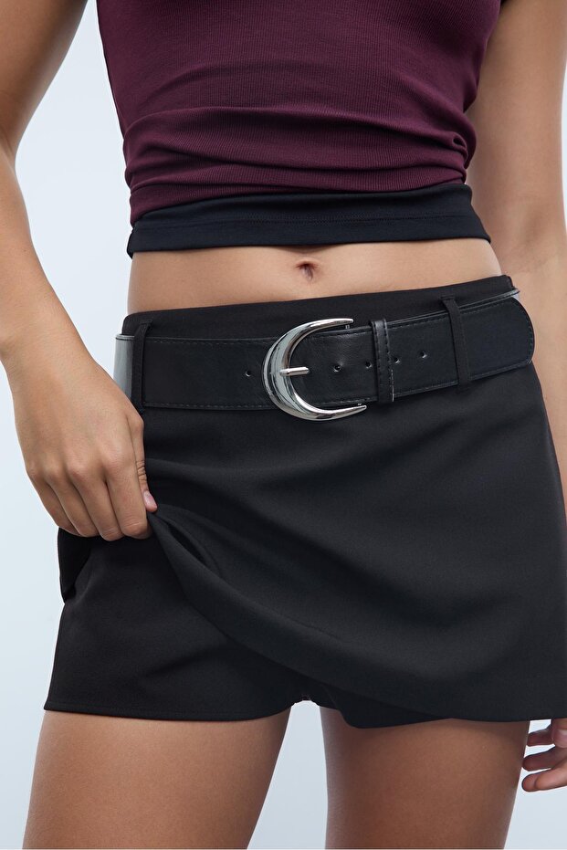 Kemerli mini şort etek - 3