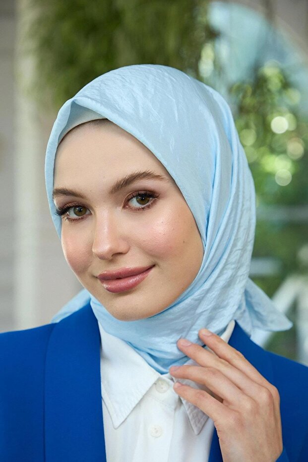 وشاح فوال بنمط عادي - وشاح حرير فوال بلون أزرق ثلجي - 10100-07