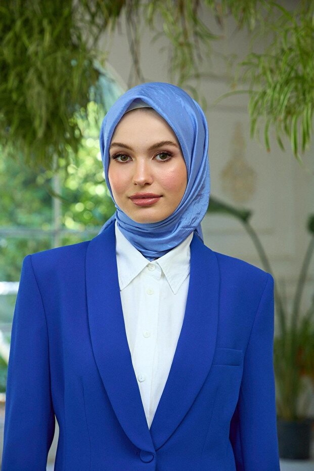 وشاح فوال بنمط عادي - وشاح حرير فوال أزرق فاتح - 10100-15