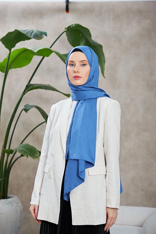 Line Leola Pattern Silky Jacquard Shawl Blue 9009-20