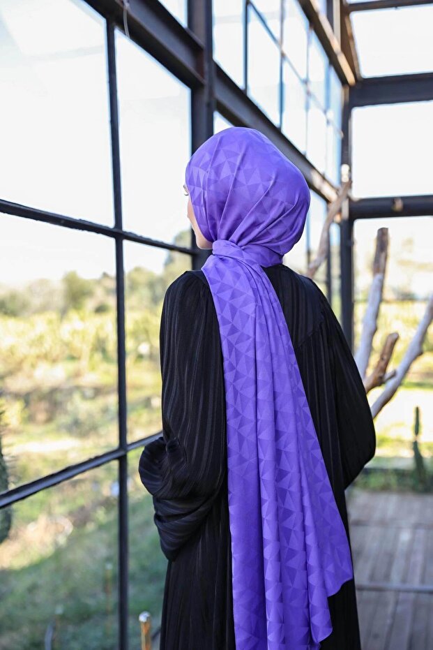 Triangle Pattern Silky Jacquard Shawl Iris 9005-19 - 3