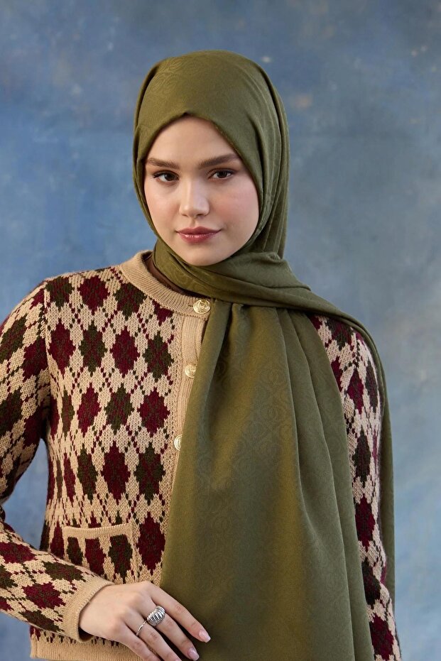Logo Pattern Cotton Jacquard Shawl Green 8008-08
