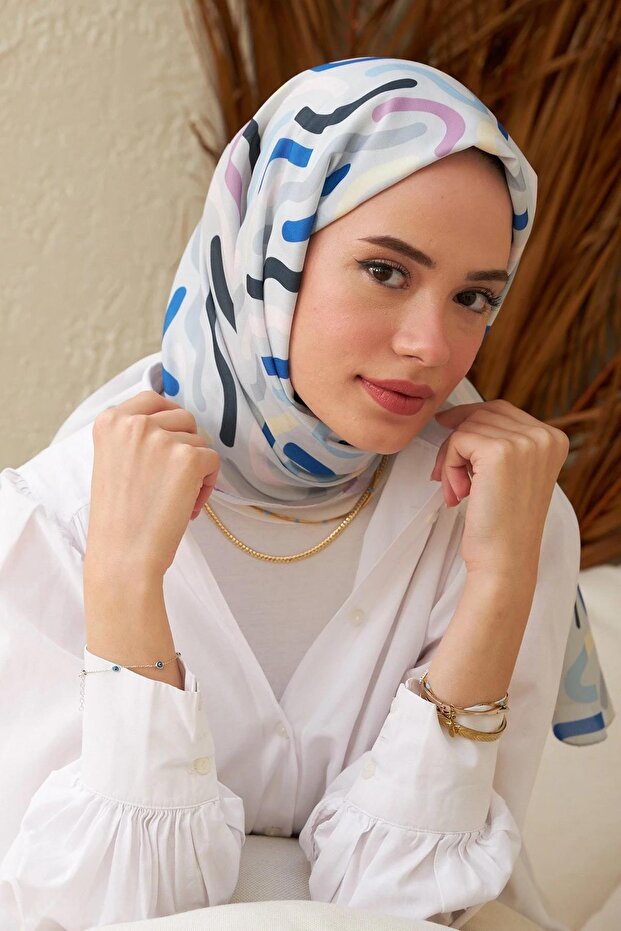 شال فيسكوز قطني حلزوني أزرق ثلجي