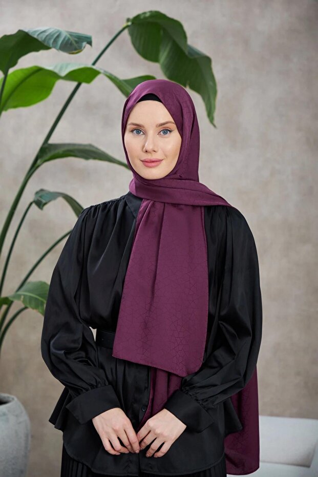 Novvela نمط حريري جاكار شال باذنجان أرجواني 9008-18