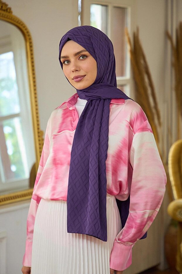 Summer Radiance Collection Silky Jacquard Shawl Dark Purple 9015-18