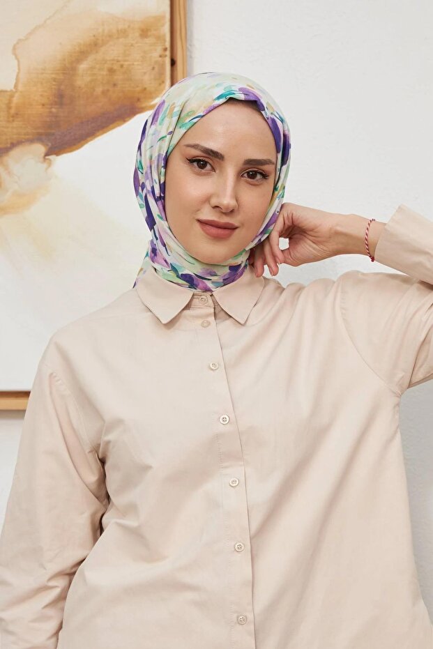 İpekhan Botanical Series Purple Cotton Viscose Shawl 3023-07
