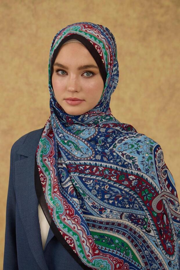 شال ناعم أسود أزرق 3053-16