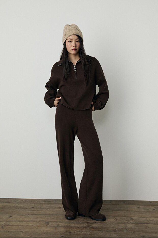 Geniş, Uzun Örme Pantolon - 1