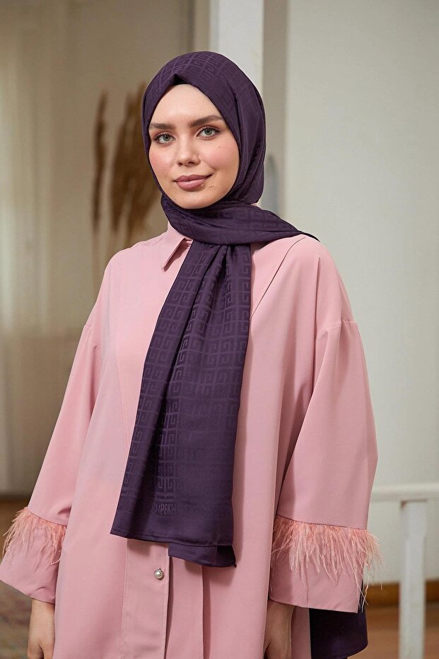 Summer Radiance Collection Silky Jacquard Shawl Eggplant Purple 9016-17