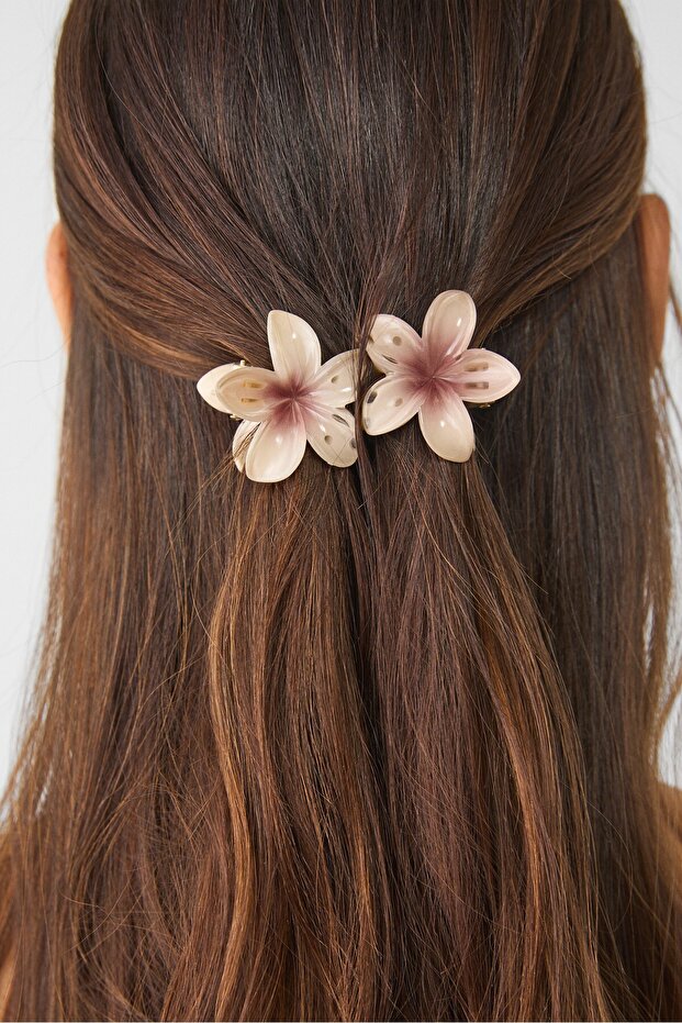 3'lü çiçekli kürk tokası seti - 2