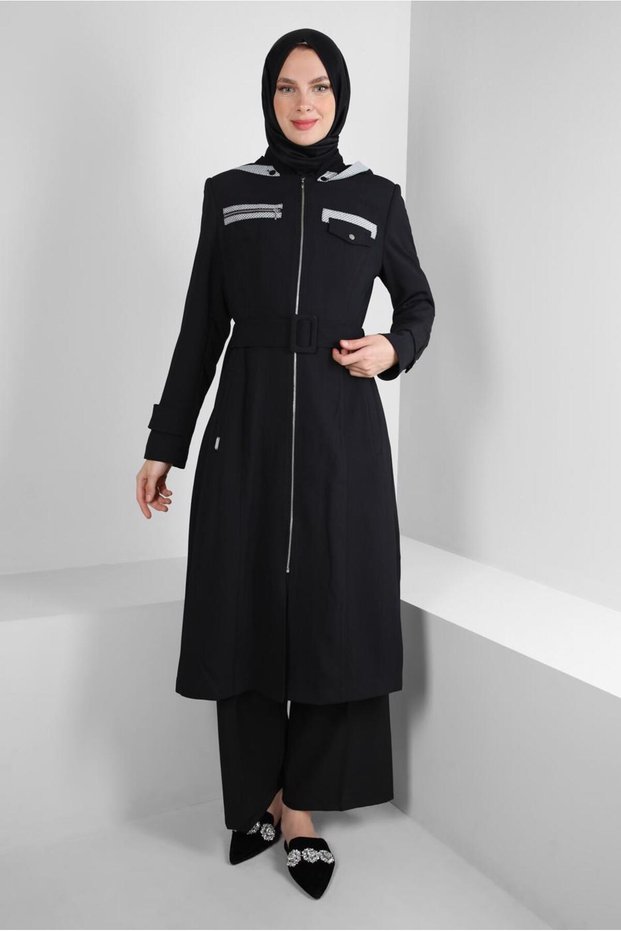 REMOVABLE HOODED BELTED TRENCH COAT 10718