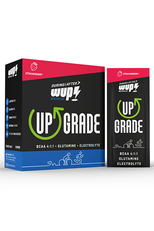 Water Up WUP Upgrade, BCAA, Glutamin, Sodyum, Potasyum, Magnezyum, Çilek Aromalı, 15 Saşe, Toz Efervesan