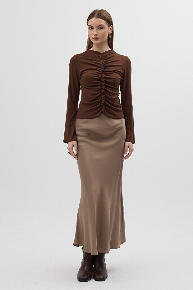 8178A بلوزة برباط أمامي بني - 5