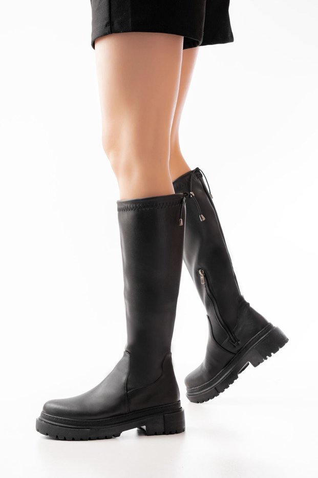 Zri̇n812-2291 Premium Black Zippered Daily Women's Boots