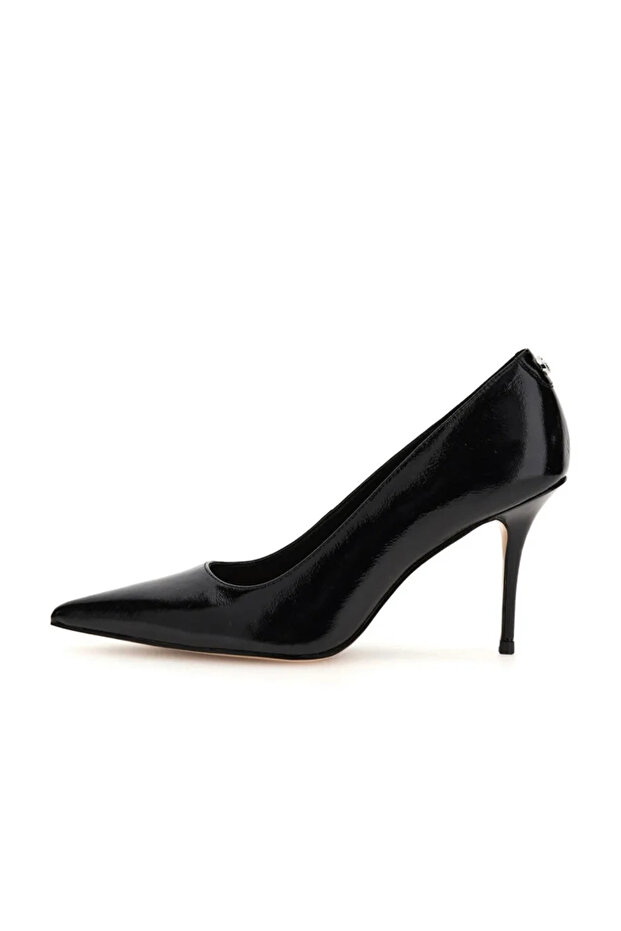 Prindy Women's Black Leather Heeled Shoes Flfprnlep08-Black