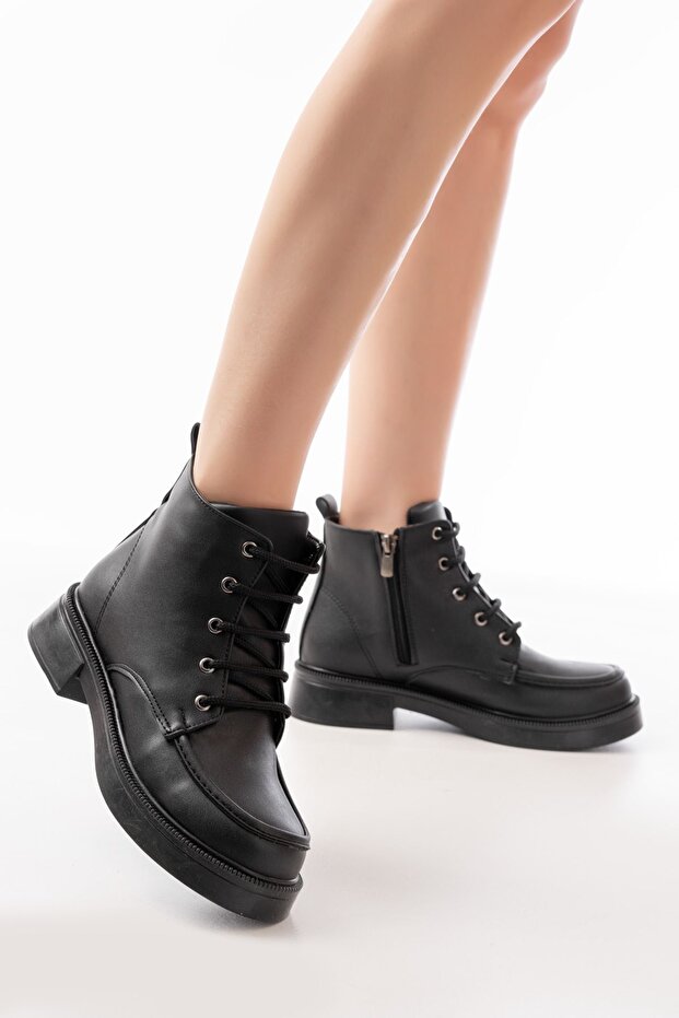 Zri̇n-B-2001 Premium Black Lace-Up Zippered Winter Women's Boots