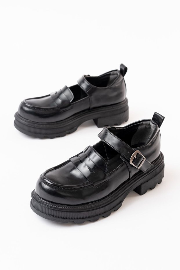 Zri̇n-771 Premium Black Patent Leather Women's Orthopedic High-Sole Loafer
