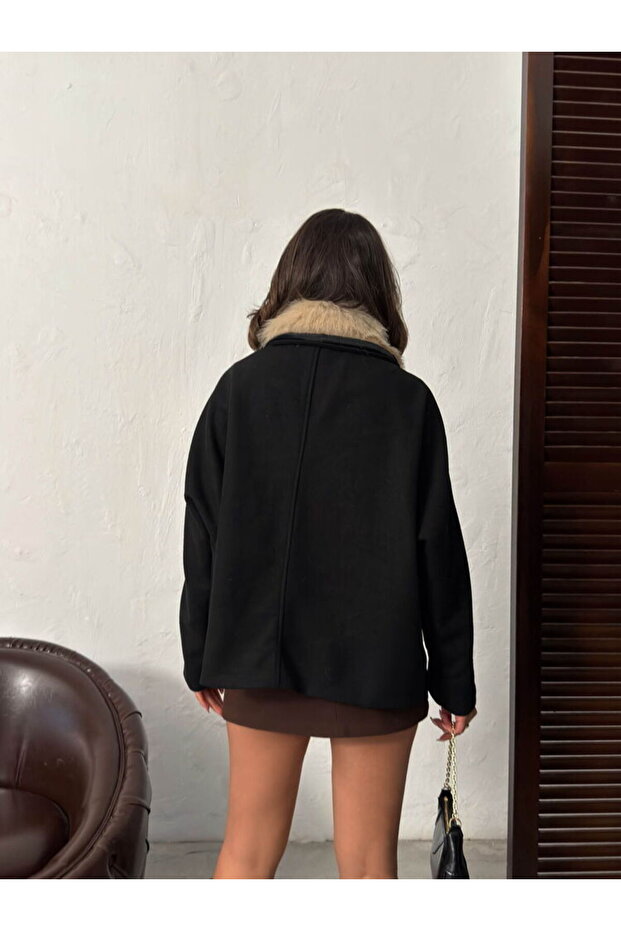 معطف الكشمير بياقة الفرو - 5