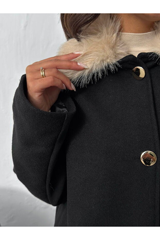 معطف الكشمير بياقة الفرو - 3