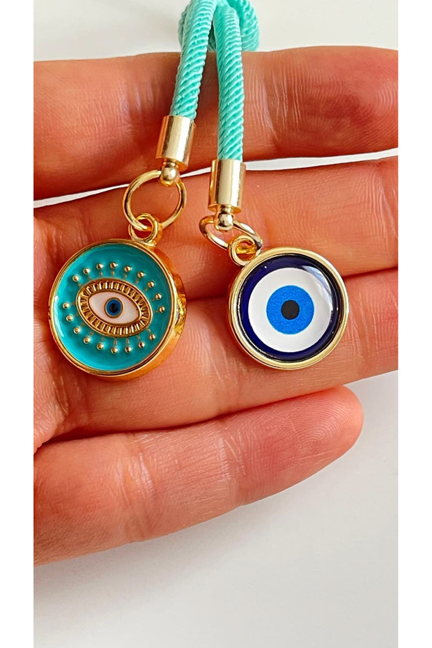 Green String Round Eye Evil Eye Keychain - 4